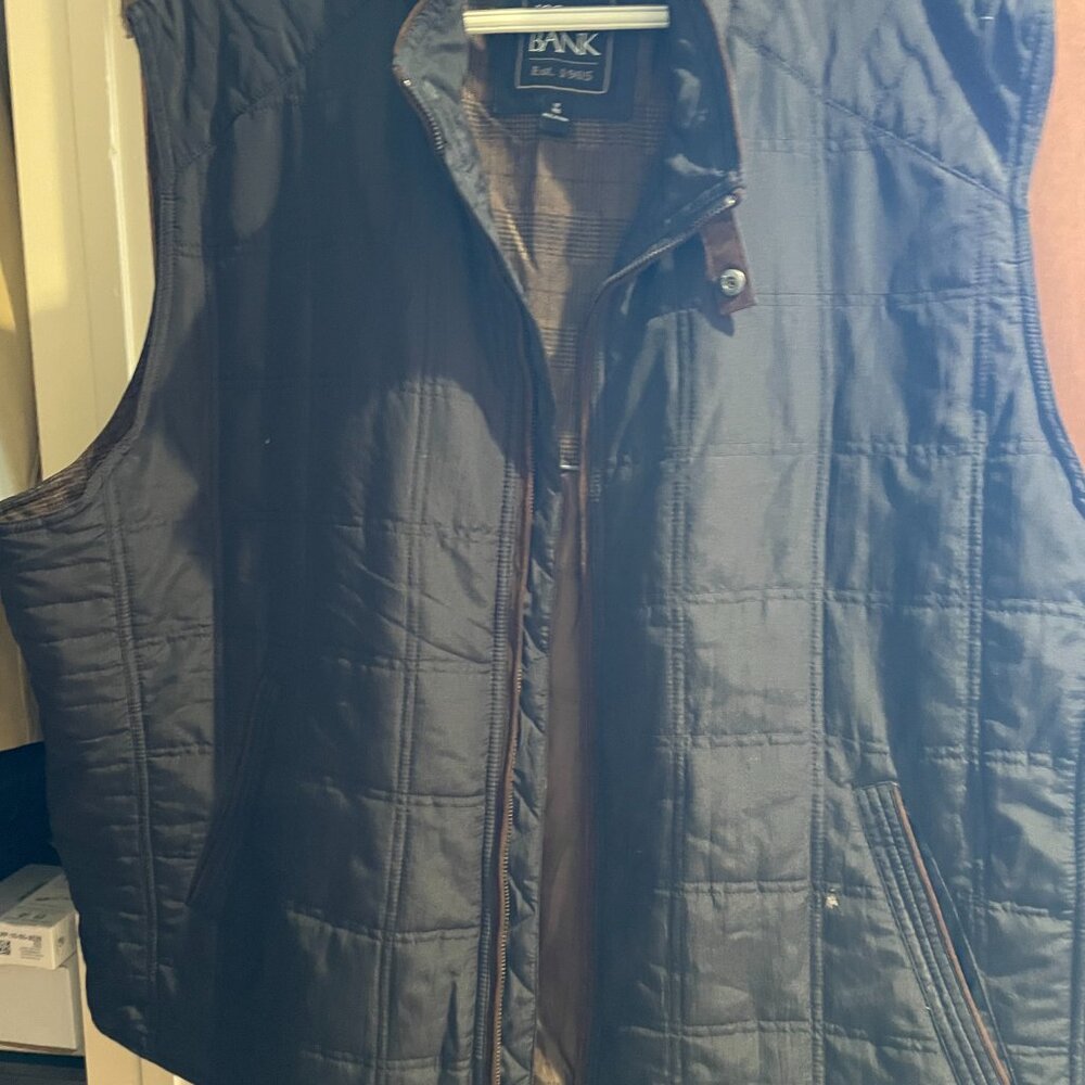 Jos A Bank Vest Men's 2XL Wool Blend Hunting Waistcoat Herringbone  Blue